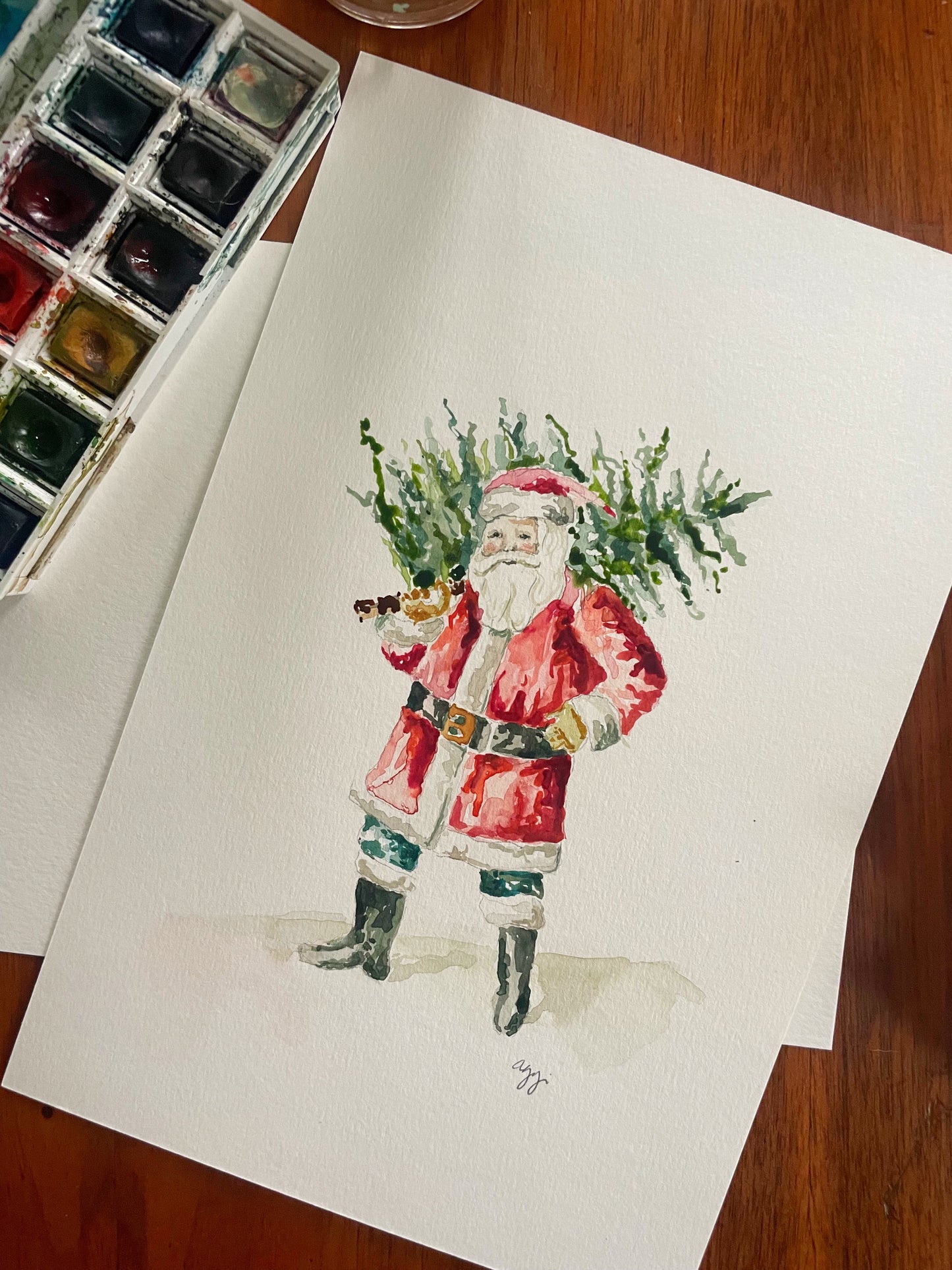 Watercolor Santa Print