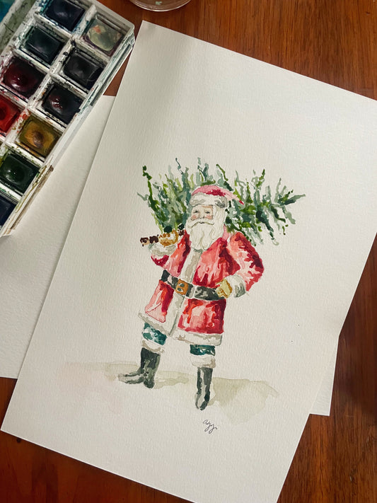 Watercolor Santa Print
