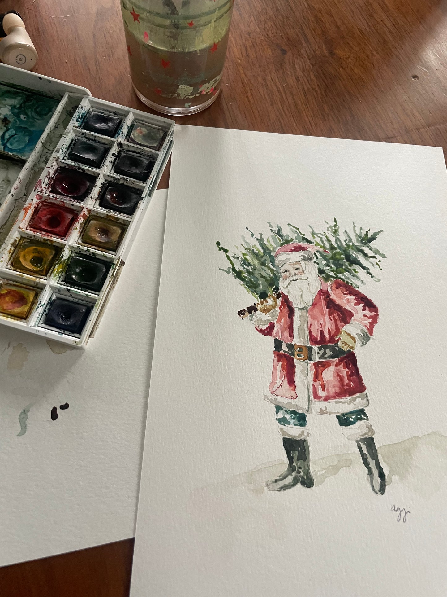Watercolor Santa Print
